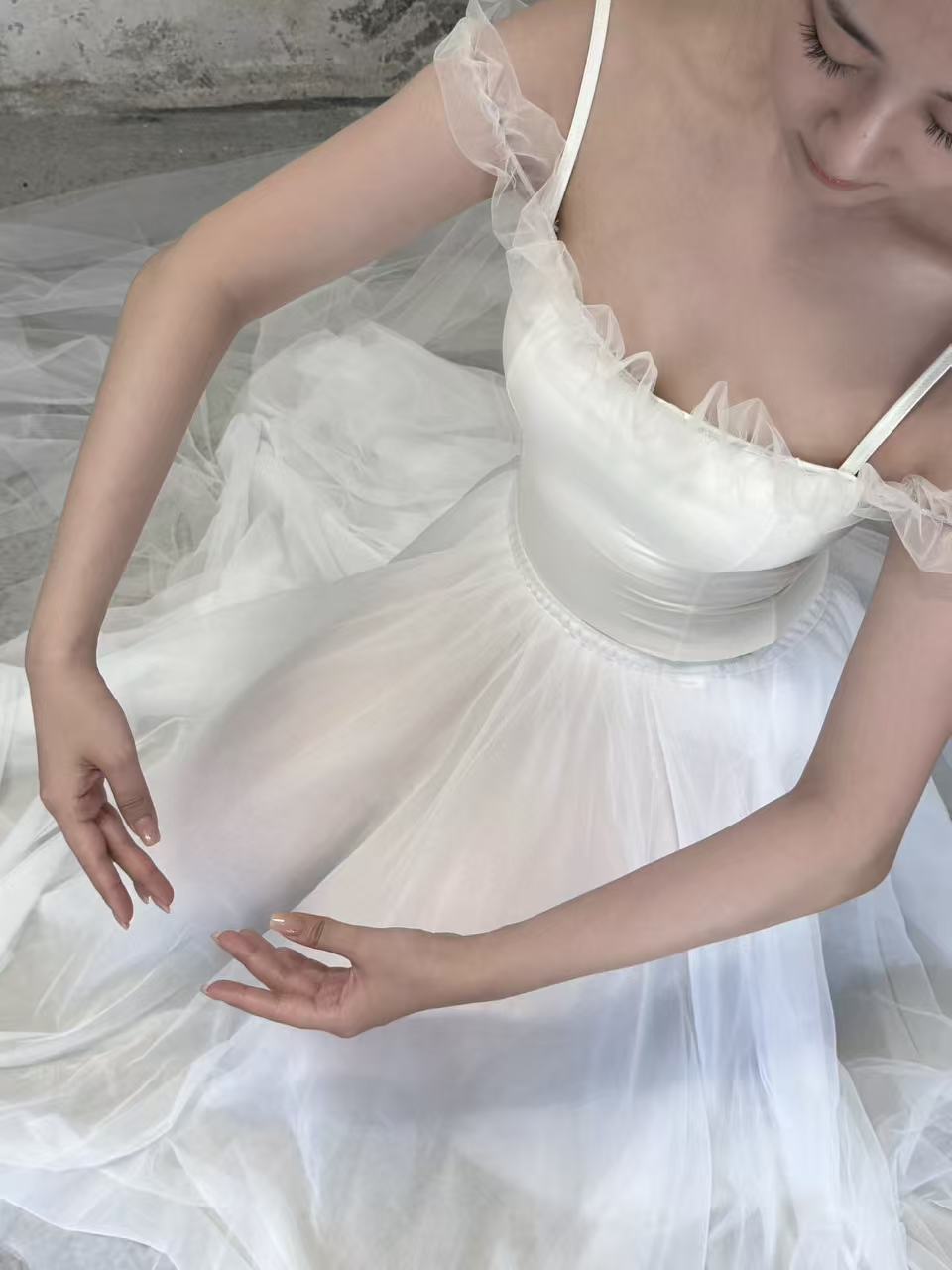 발레 메쉬 밴딩 롱 스커트